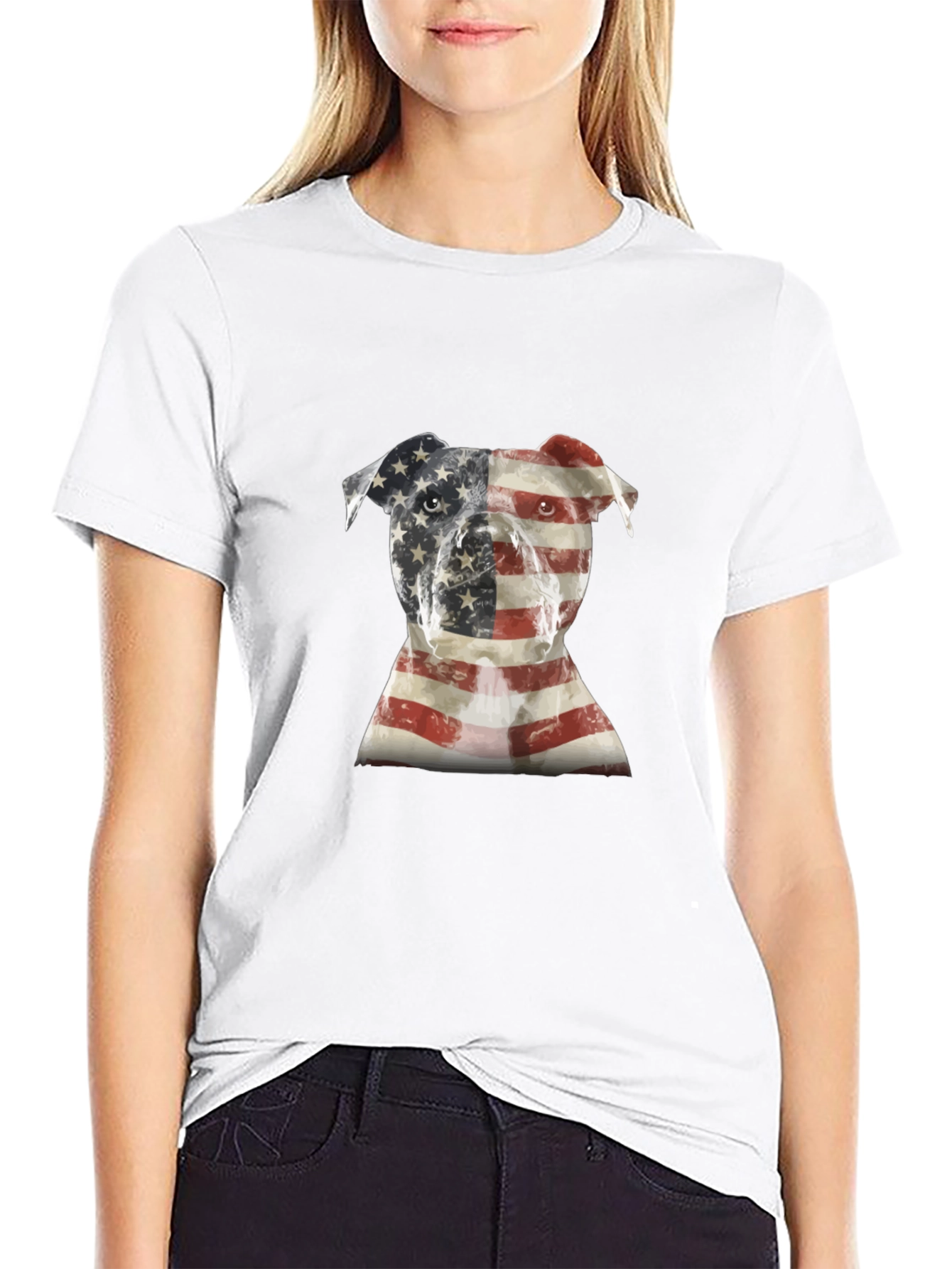 American Flag Pitbull Graphic Tee - Black
