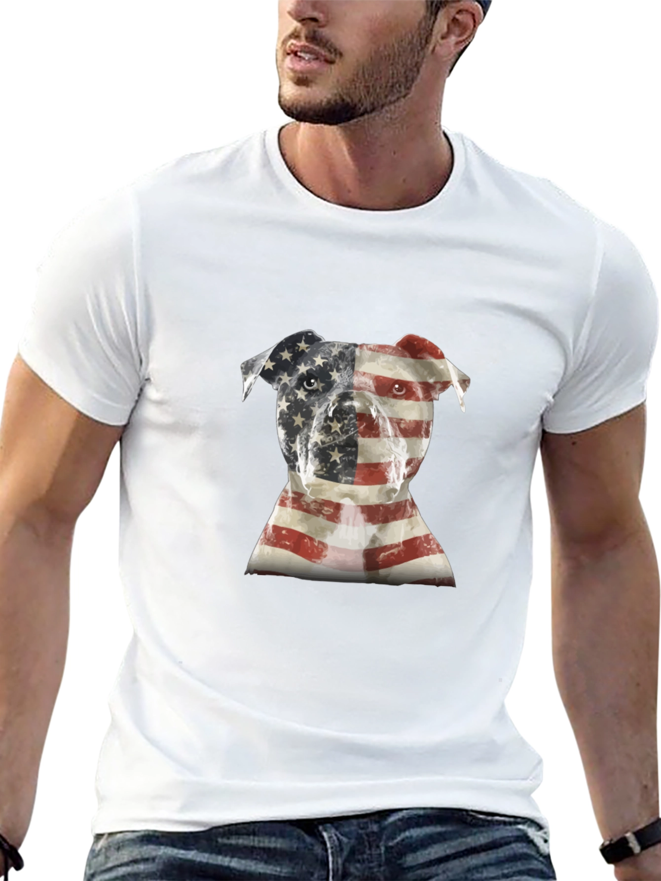 American Flag Pitbull Graphic Tee - Black