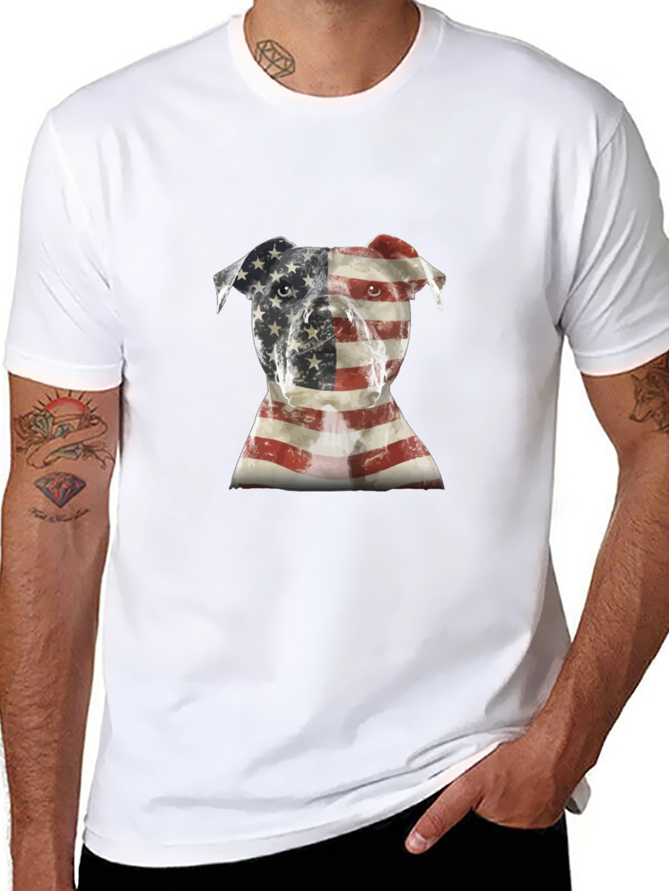 American Flag Pitbull Graphic Tee - Black