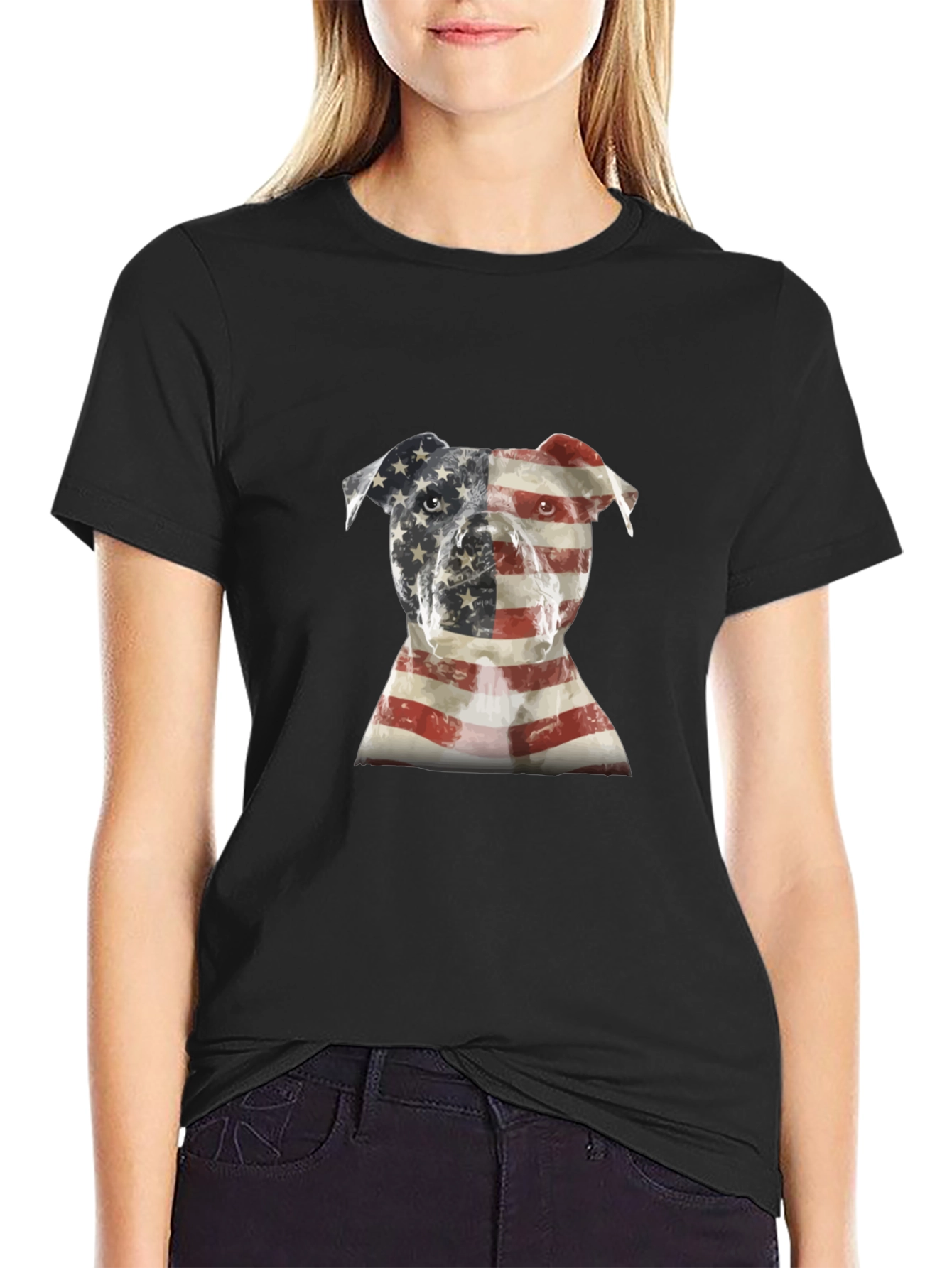 American Flag Pitbull Graphic Tee - Black