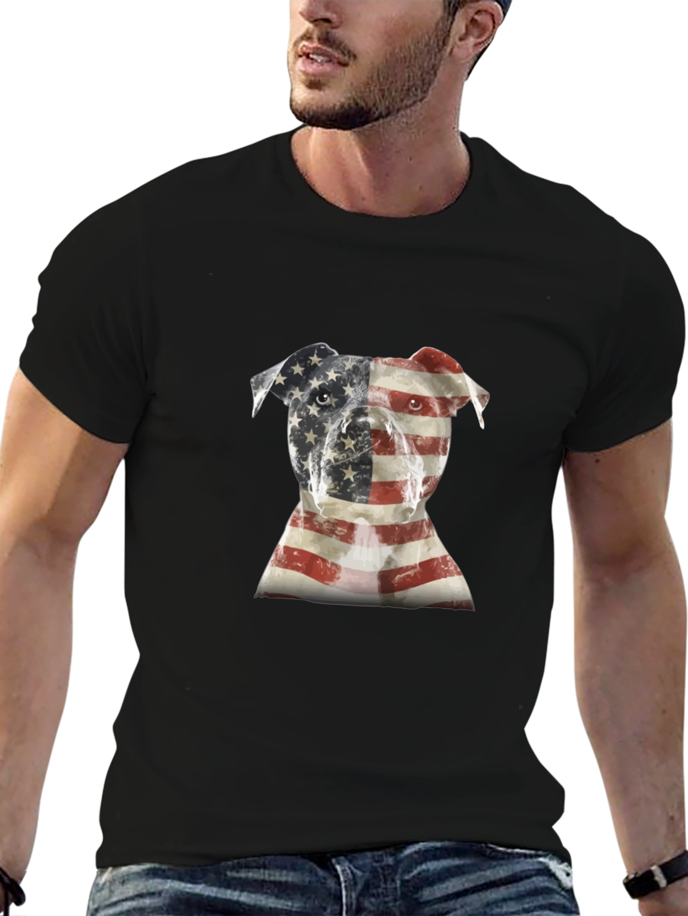 American Flag Pitbull Graphic Tee - Black