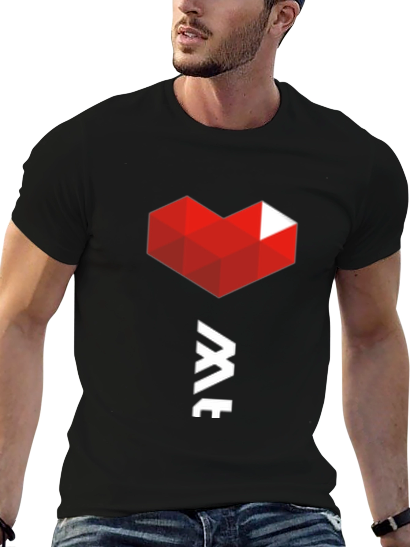 Geometric Heart Graphic Tee - Modern Black T-Shirt