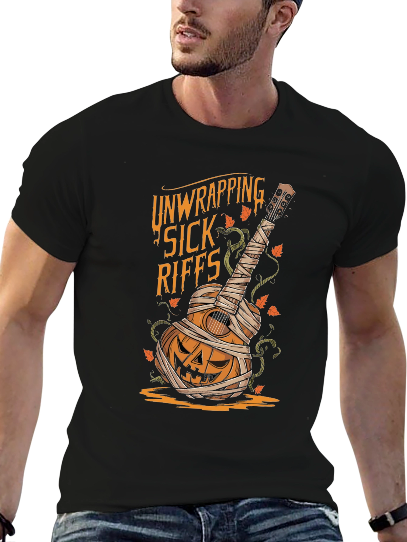 Unwrapping Sick Riffs Halloween Guitar T-Shirt