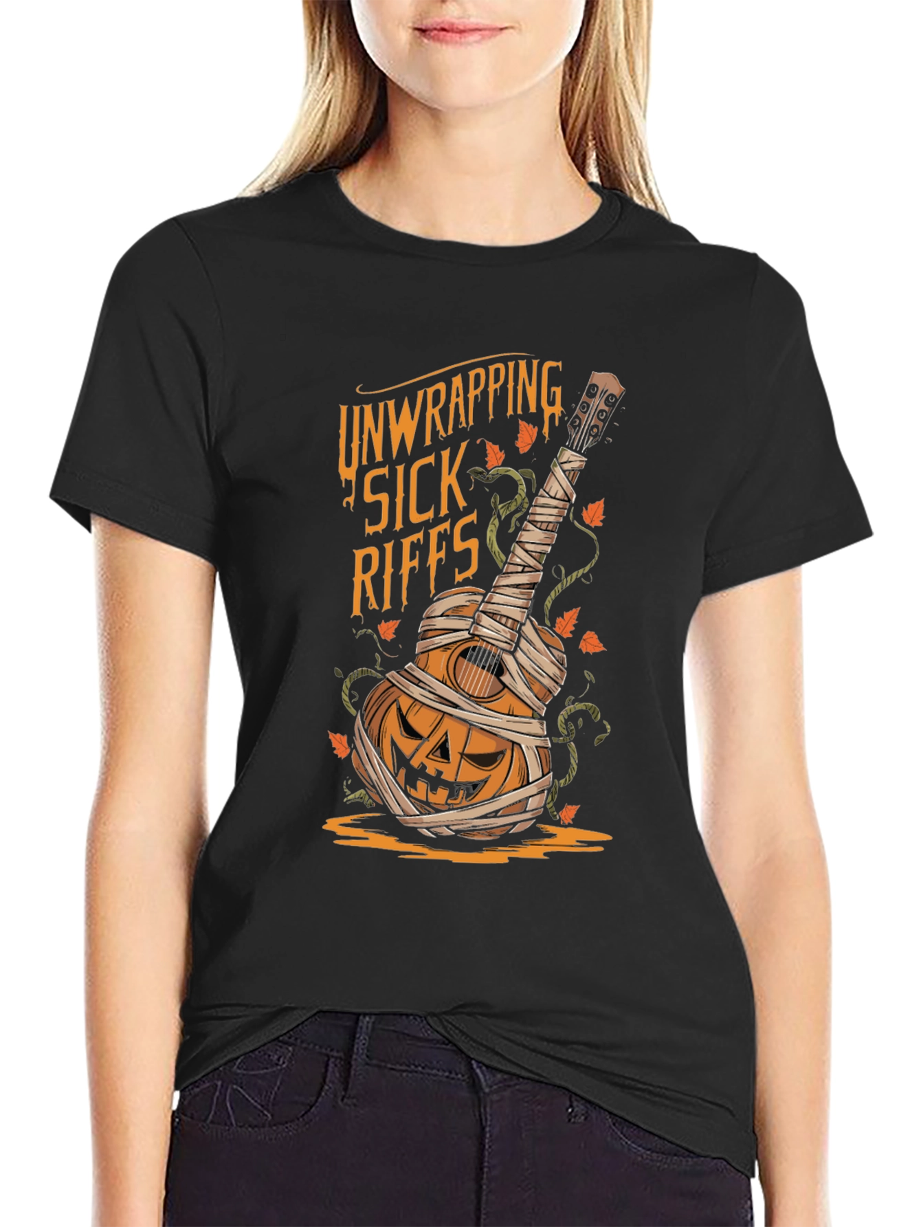 Unwrapping Sick Riffs Halloween Guitar T-Shirt