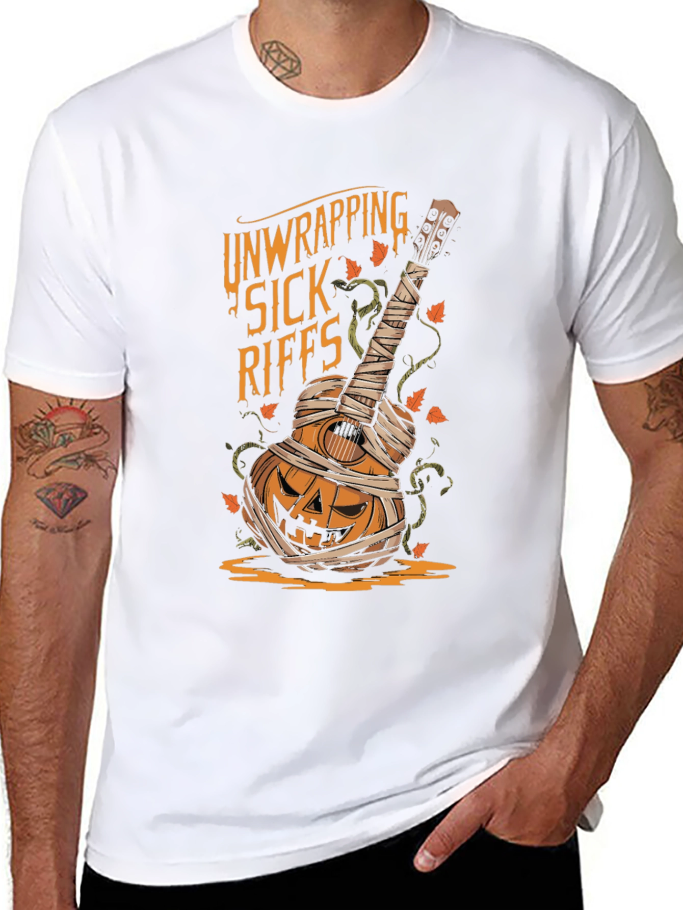 Unwrapping Sick Riffs Halloween Guitar T-Shirt