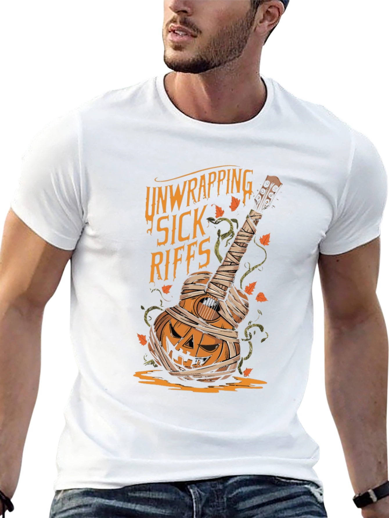 Unwrapping Sick Riffs Halloween Guitar T-Shirt