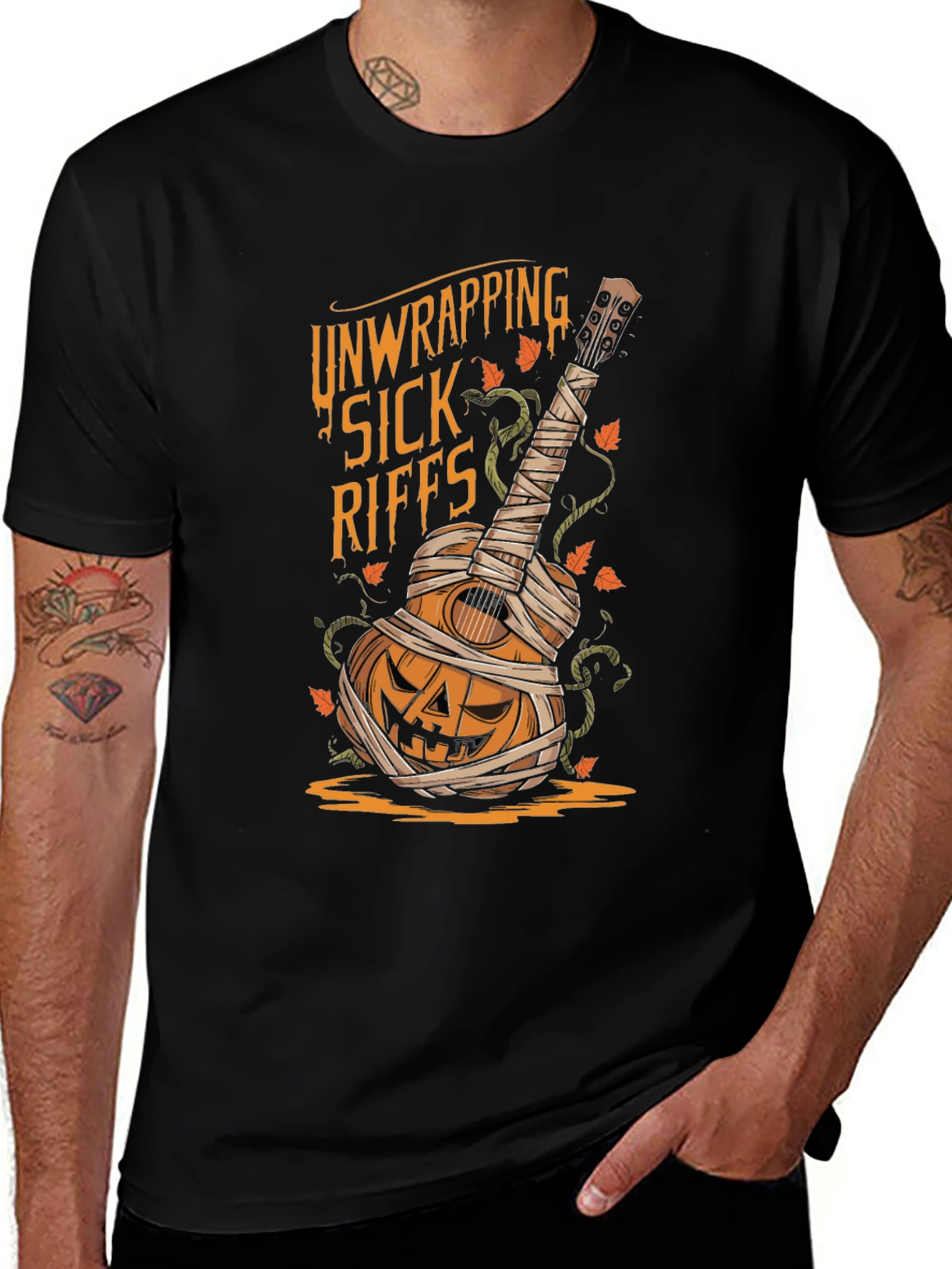 Unwrapping Sick Riffs Halloween Guitar T-Shirt