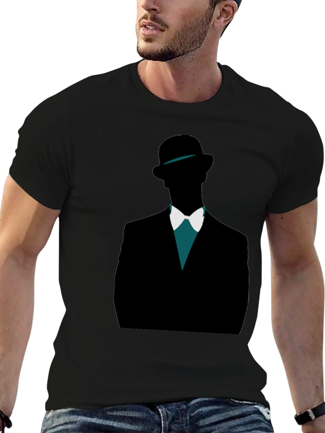 Silhouette Suit & Hat Tee - Mens Black T-Shirt