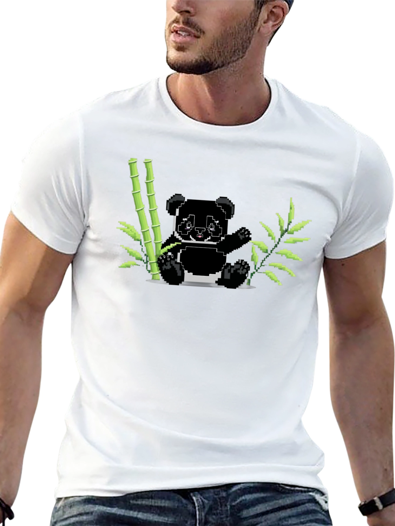 Pixel Panda Bamboo Graphic Tee - Black