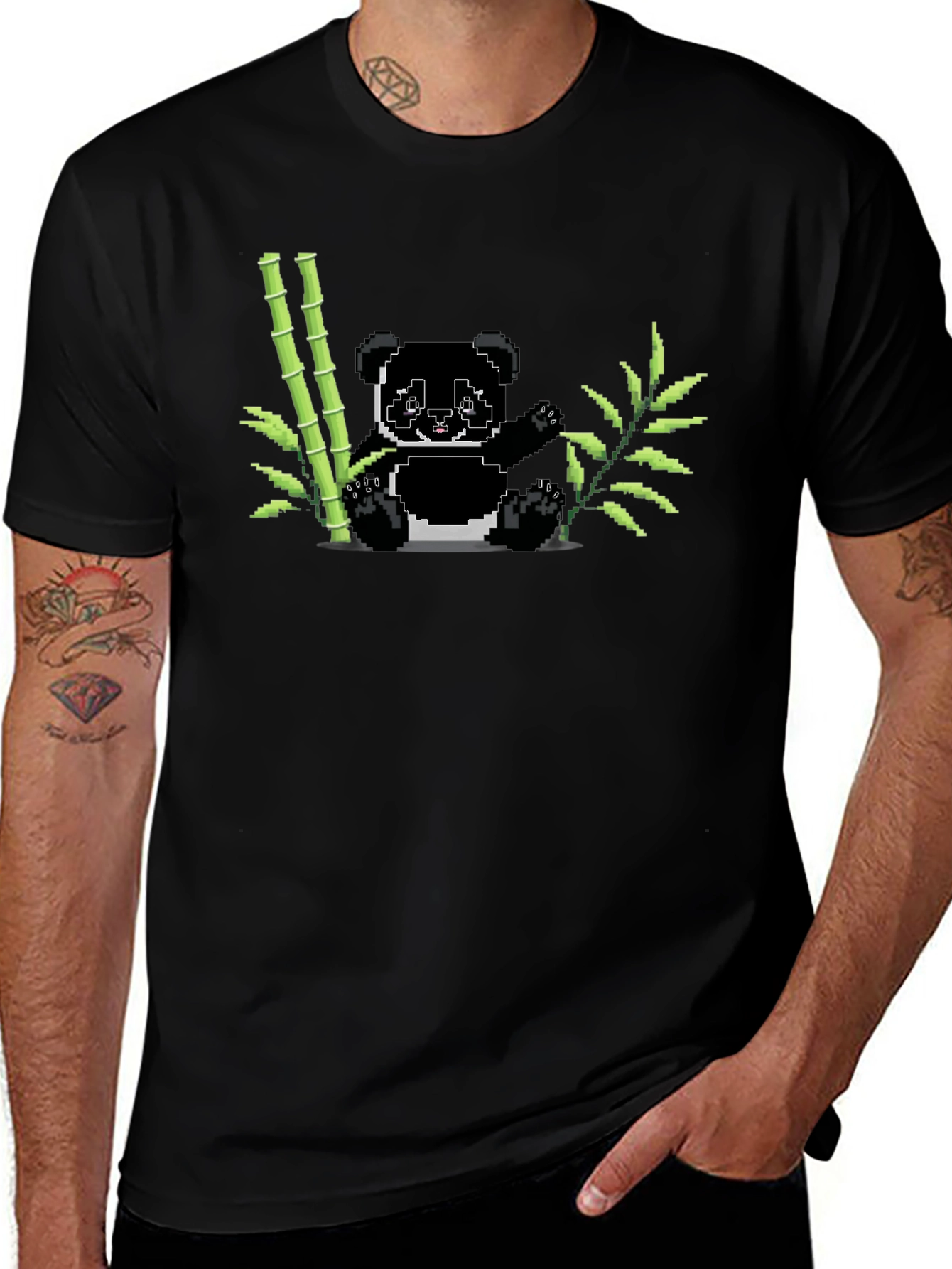 Pixel Panda Bamboo Graphic Tee - Black