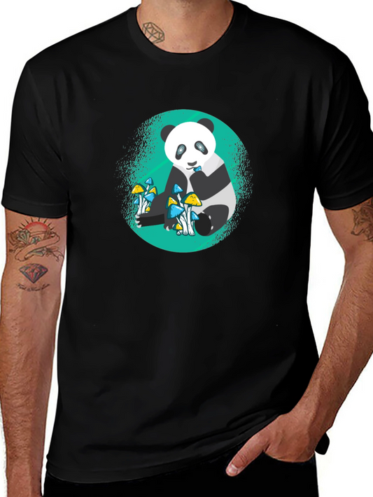 Panda Mushroom Graphic Tee - Mens Black T-Shirt