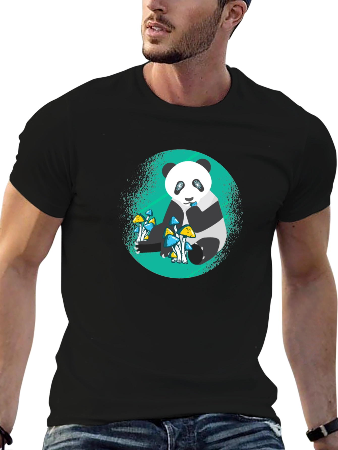 Panda Mushroom Graphic Tee - Mens Black T-Shirt