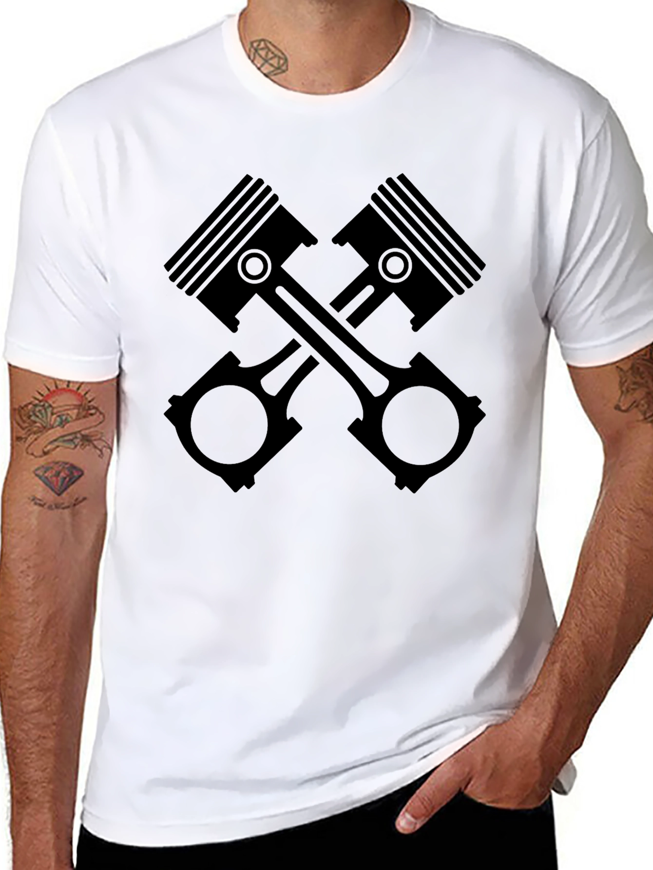 Crossed Pistons Graphic Tee - Automotive Enthusiast Shirt