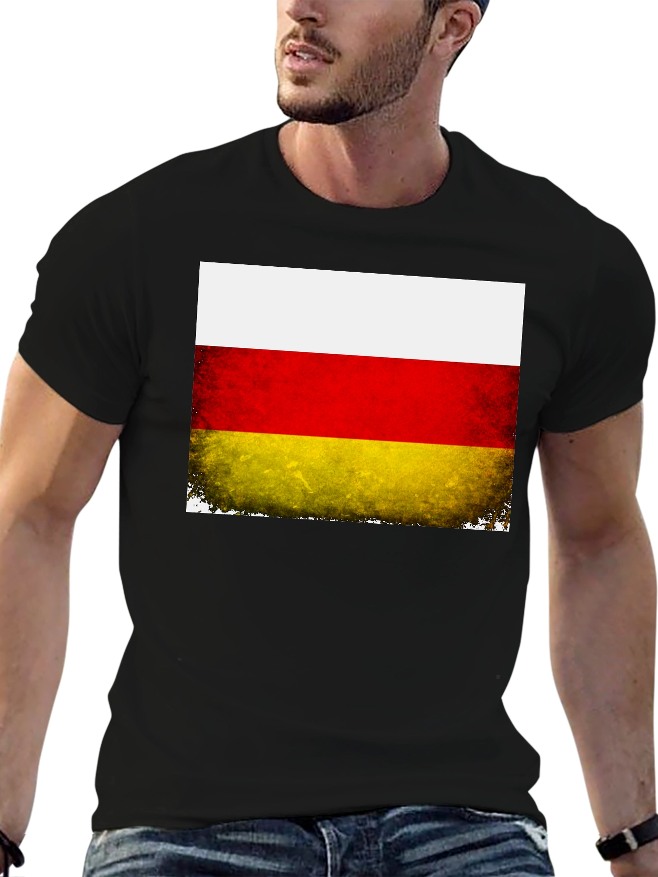 Ossetia Flag Distressed Black T-Shirt