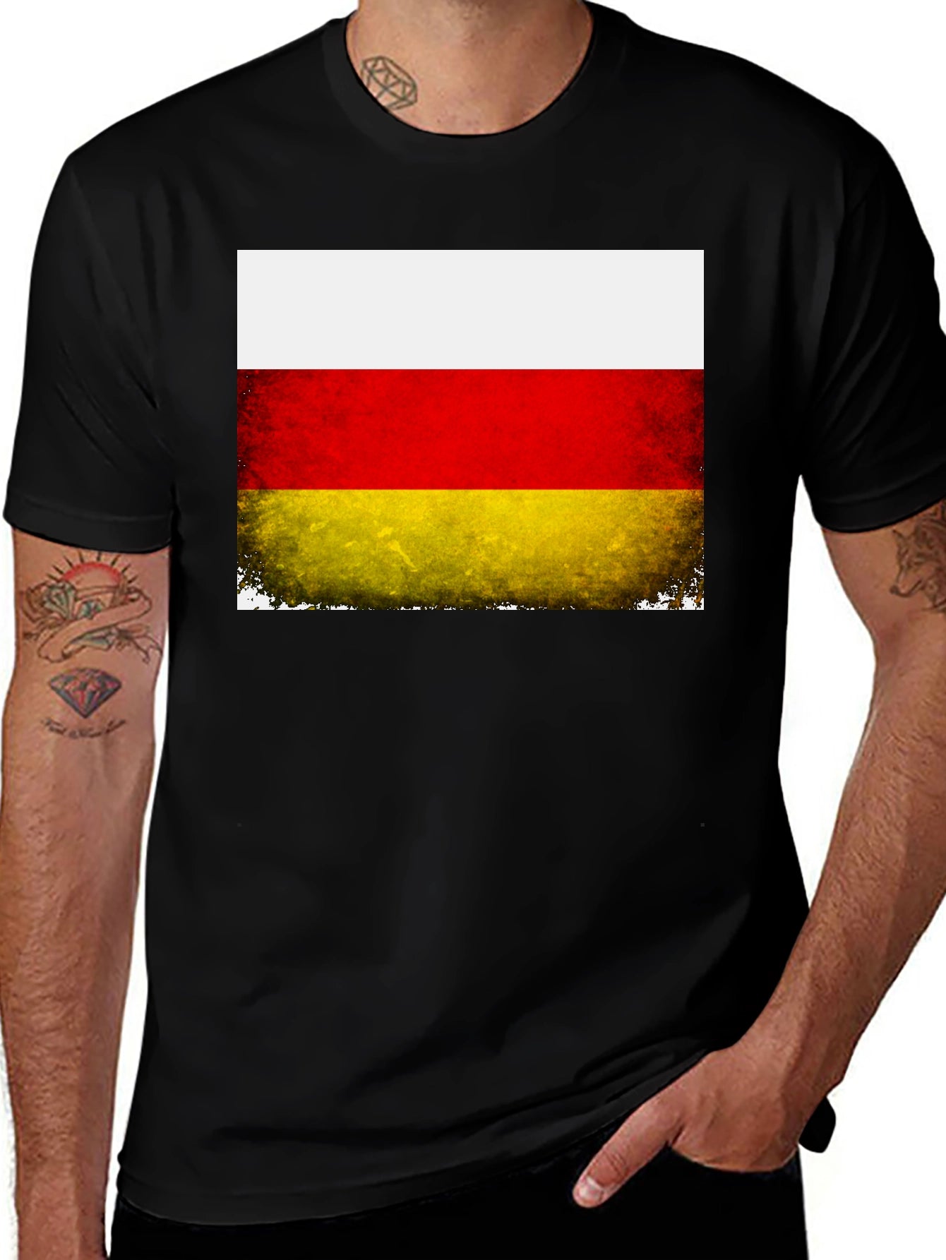 Ossetia Flag Distressed Black T-Shirt