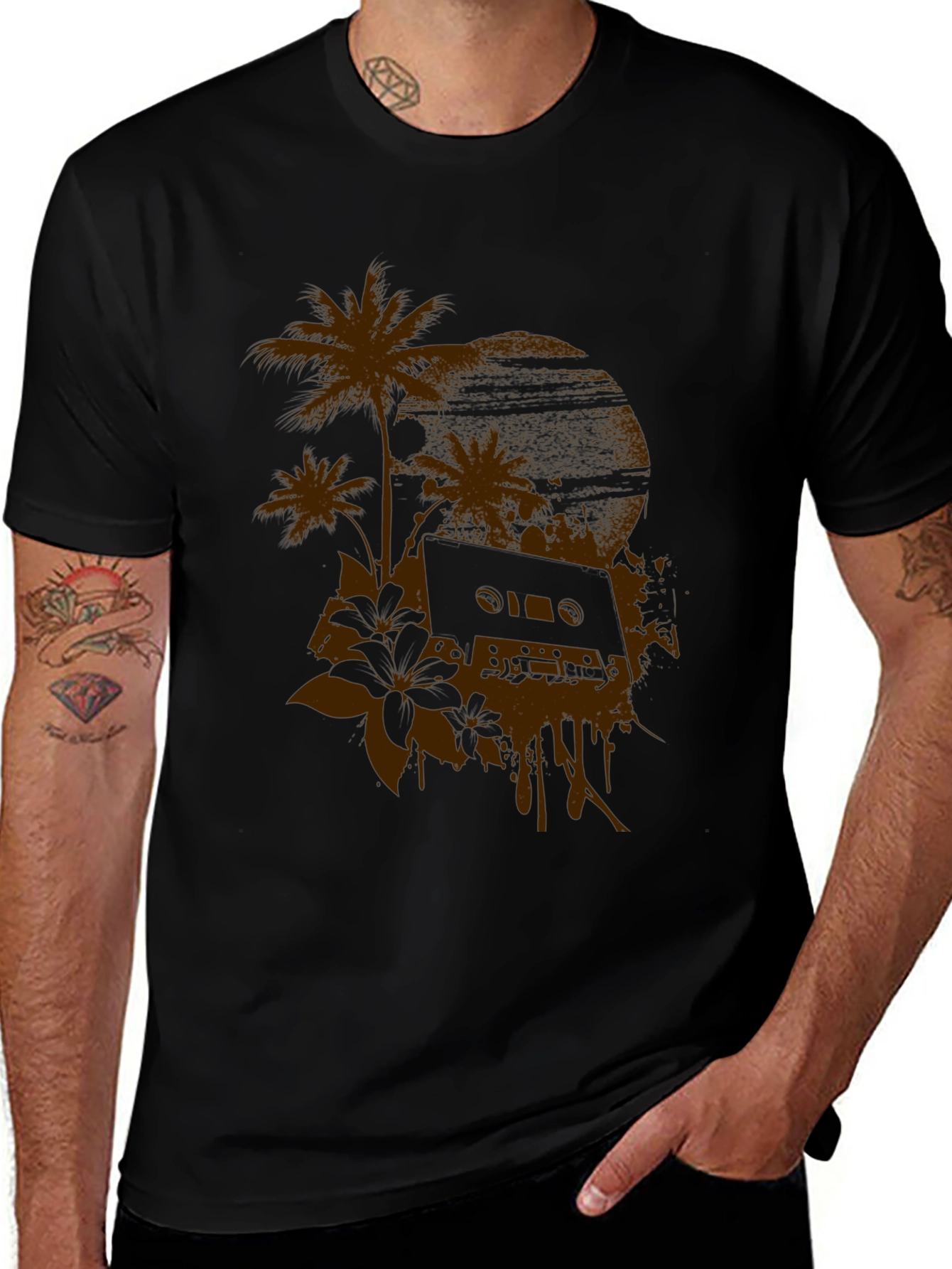 Retro Sunset Cassette Black Graphic Tee