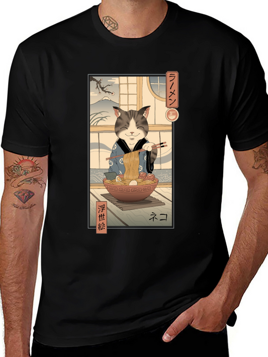Cat Ramen Graphic Tee - Japanese Art Inspired