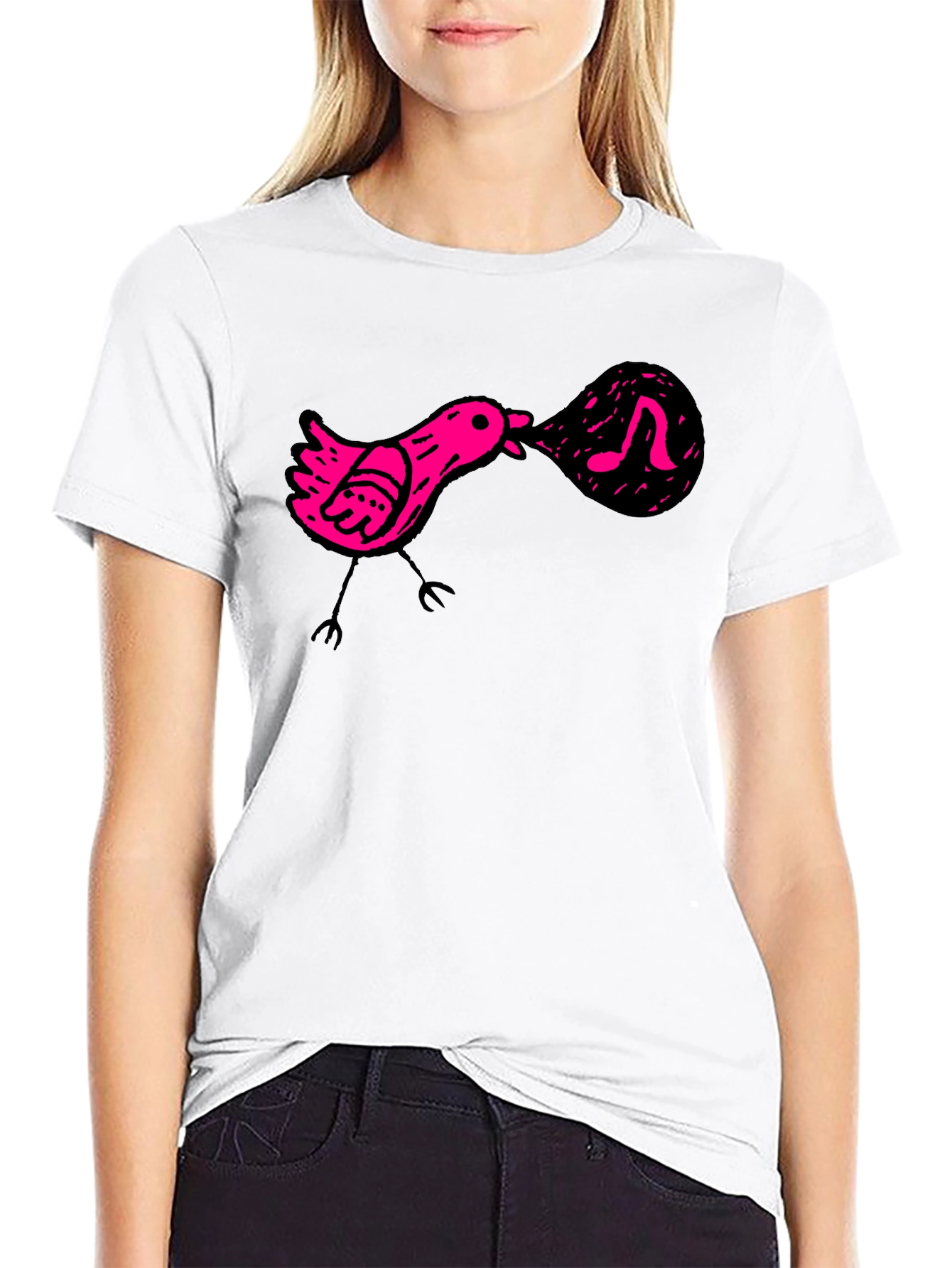 Singing Bird Graphic Tee - Black Cotton Comfort