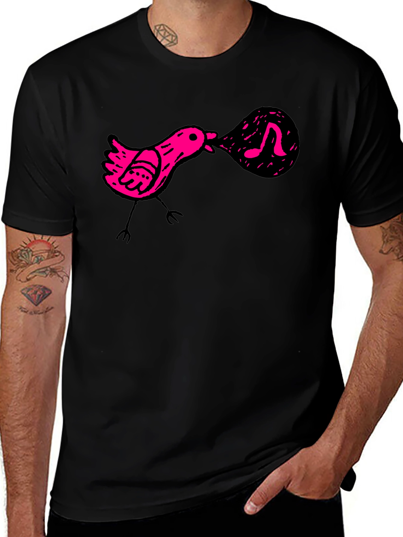 Singing Bird Graphic Tee - Black Cotton Comfort