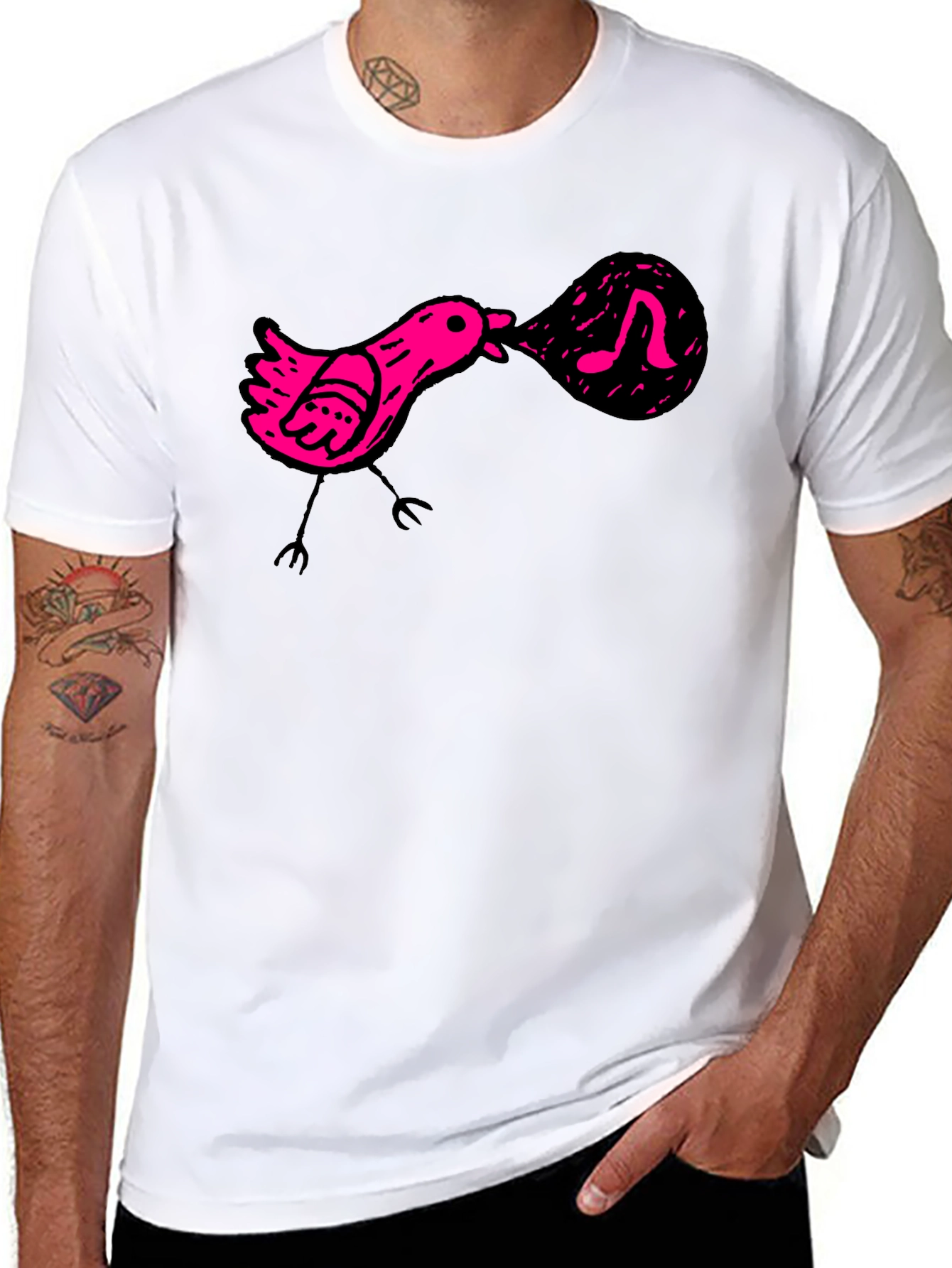 Singing Bird Graphic Tee - Black Cotton Comfort