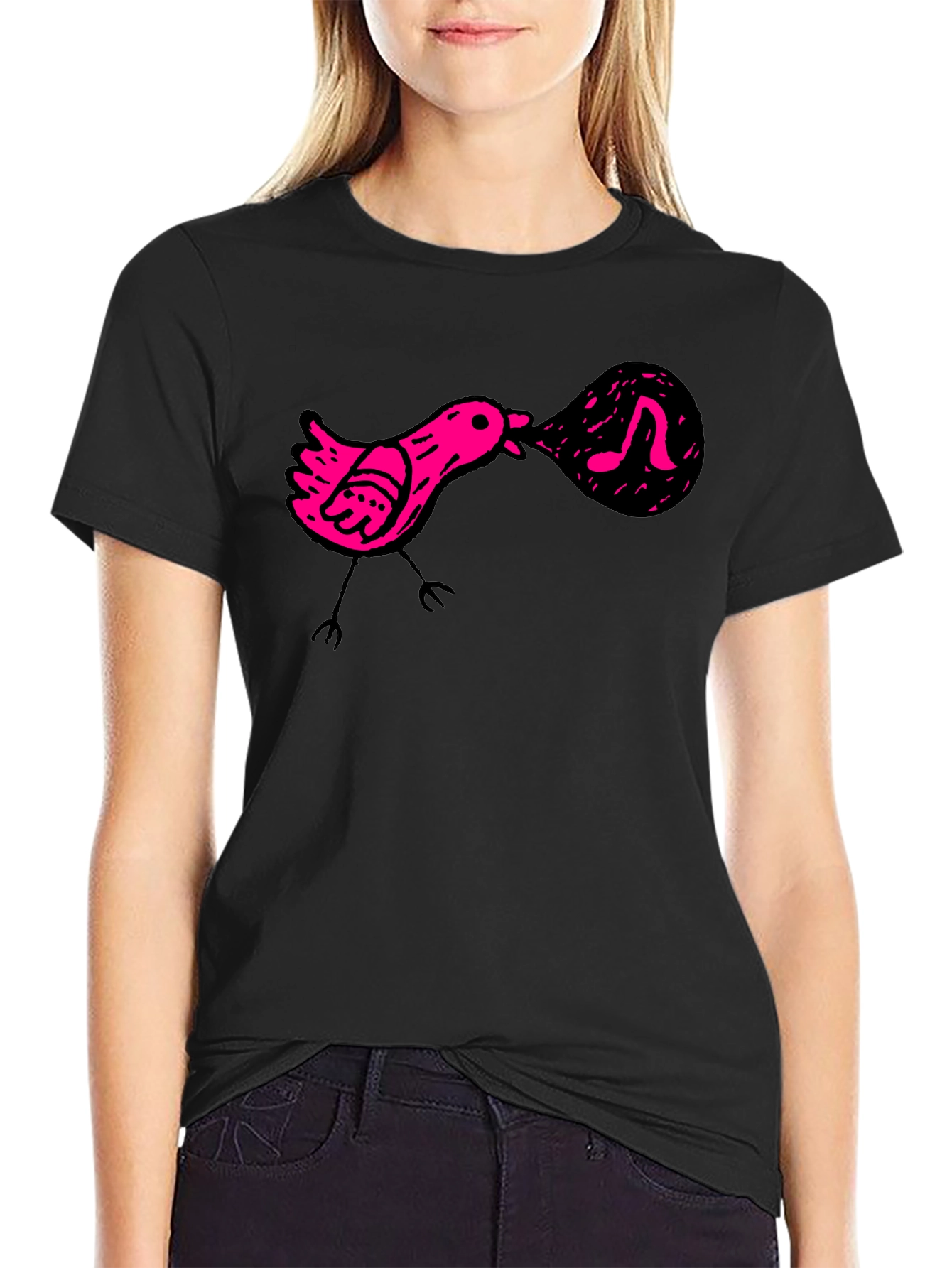 Singing Bird Graphic Tee - Black Cotton Comfort