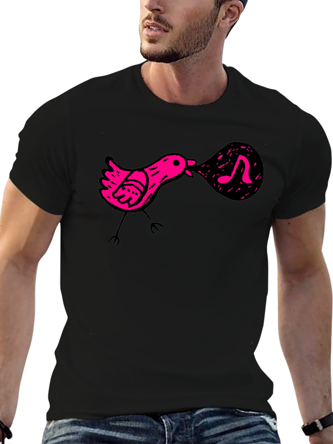 Singing Bird Graphic Tee - Black Cotton Comfort