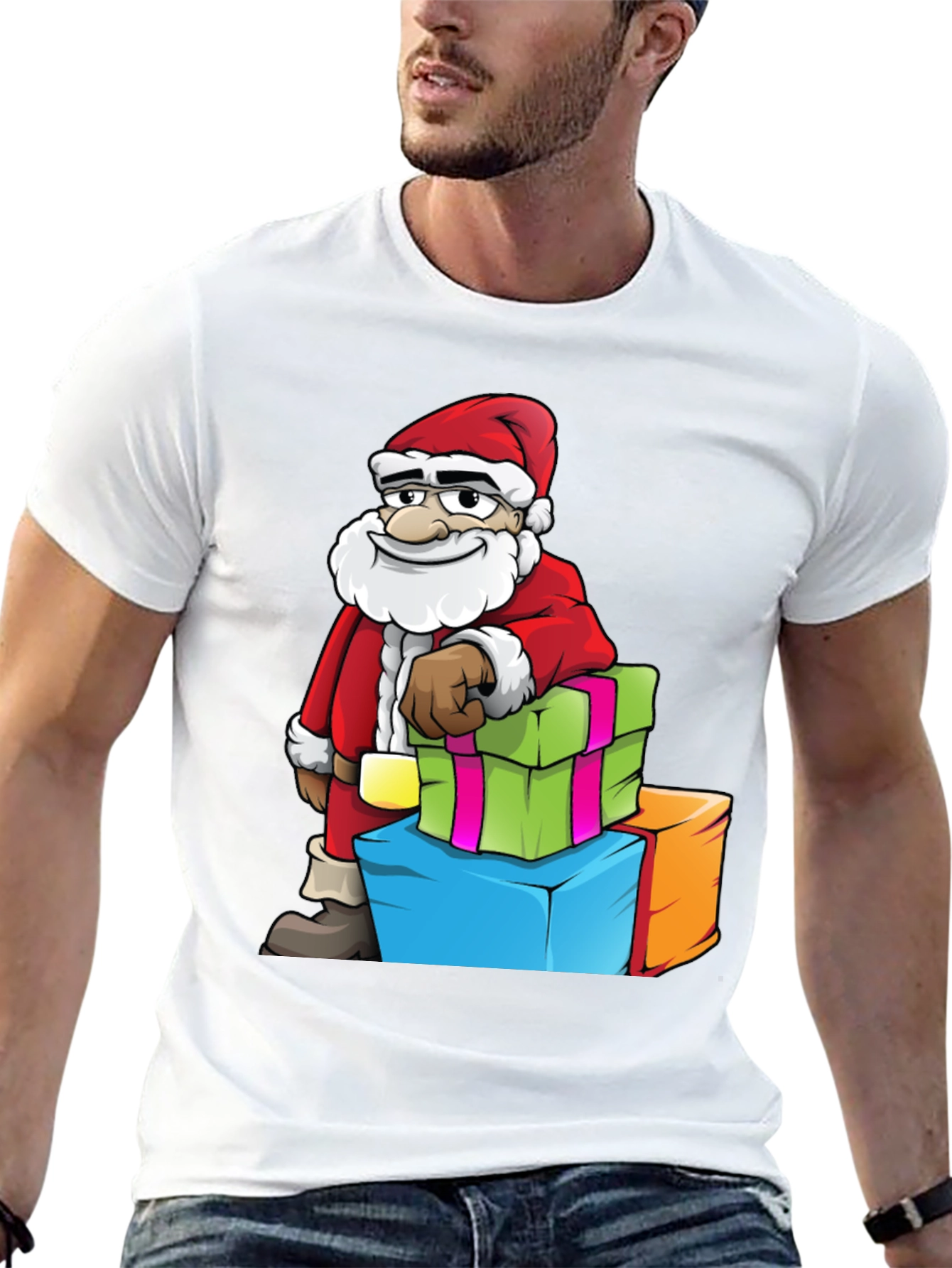 Santa with Gifts Graphic Tee - Holiday Cheer