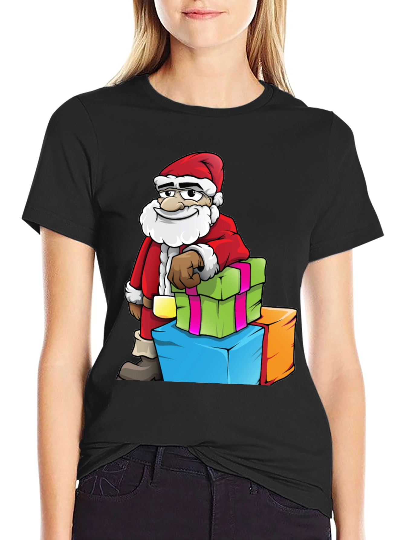 Santa with Gifts Graphic Tee - Holiday Cheer
