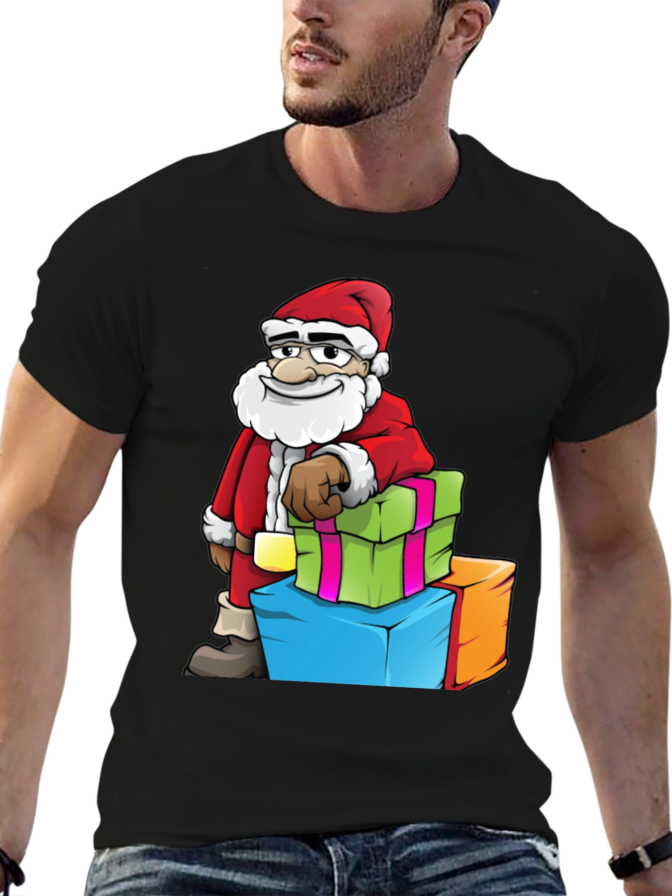 Santa with Gifts Graphic Tee - Holiday Cheer