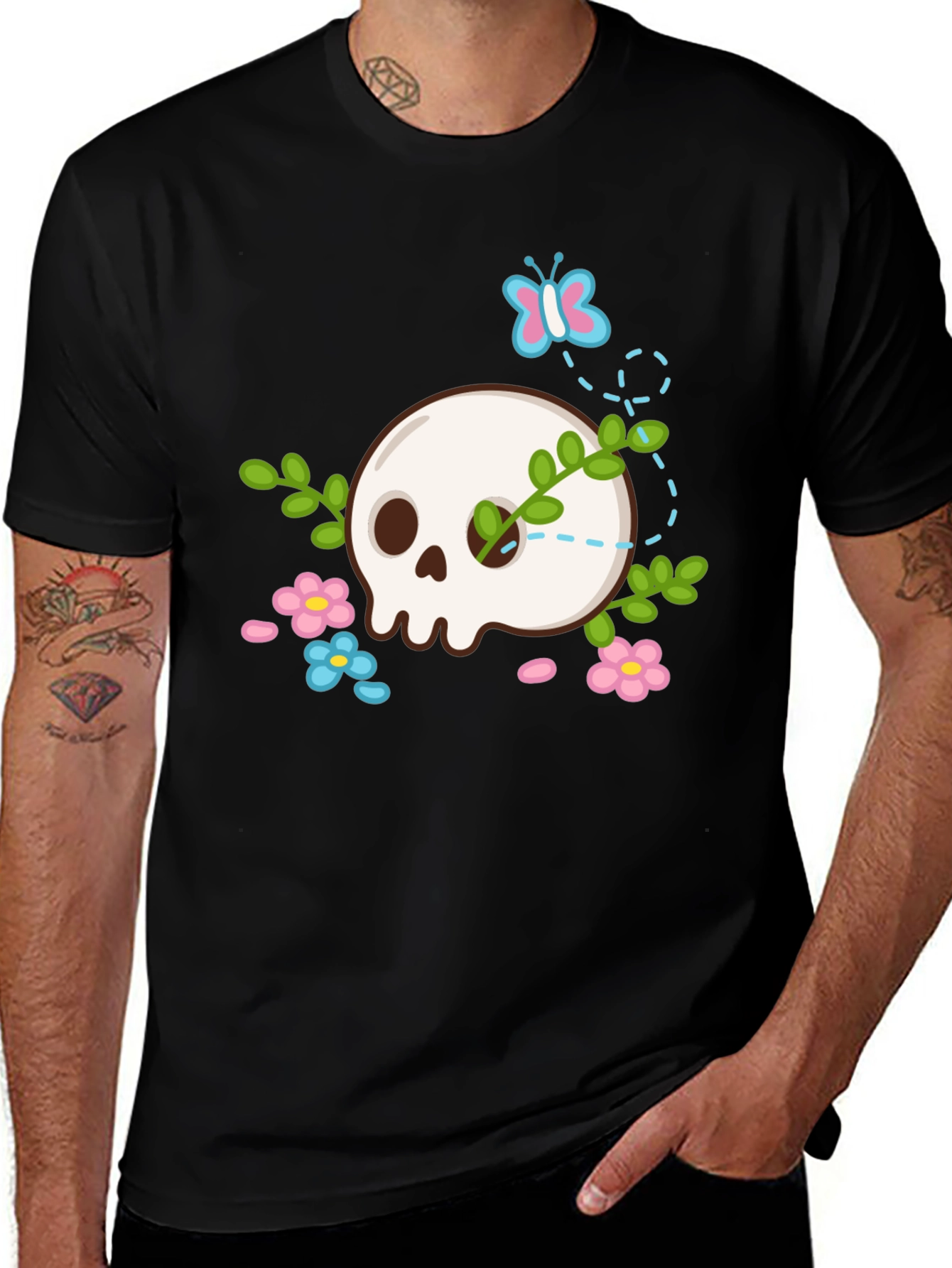 Skull & Flowers Graphic T-Shirt