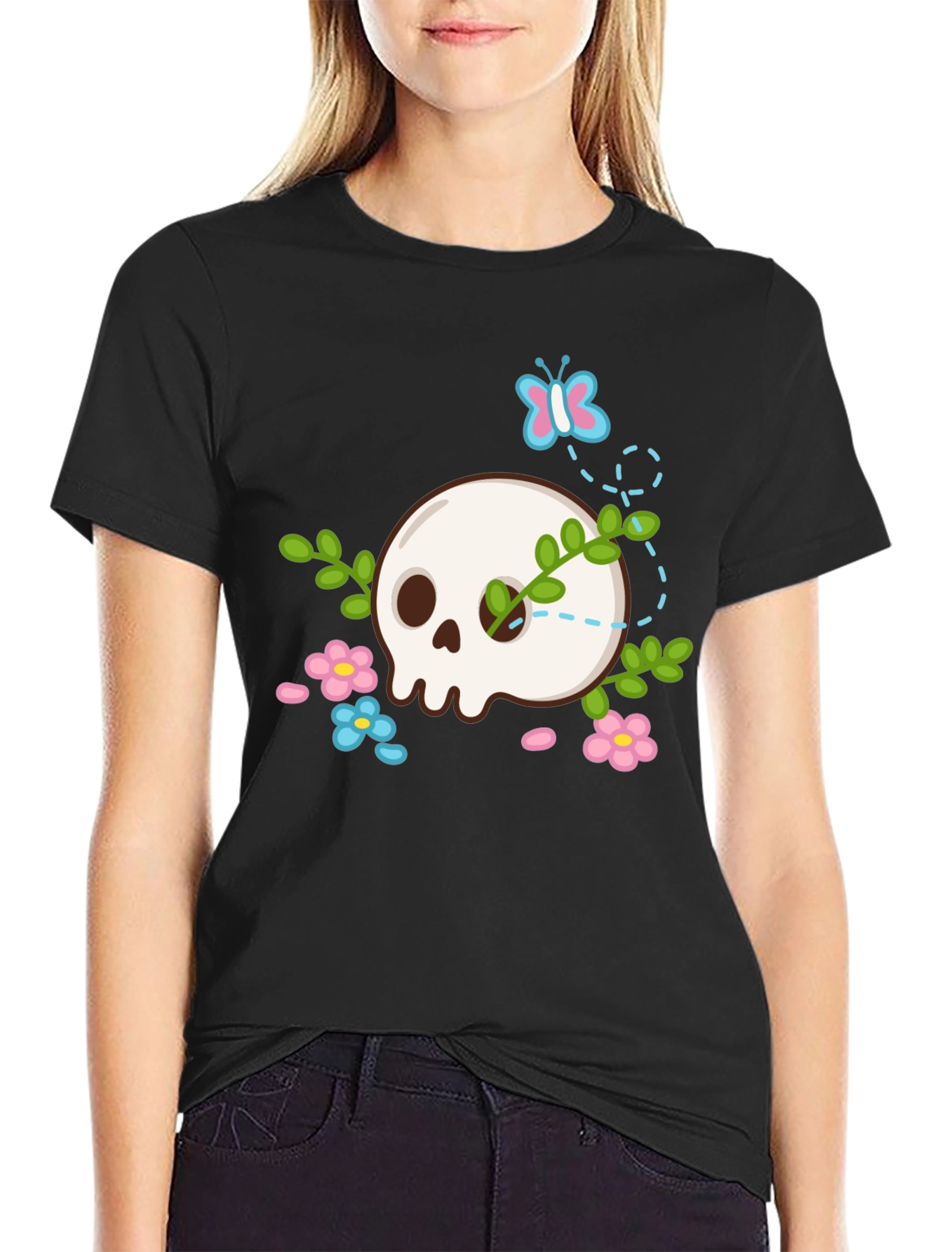 Skull & Flowers Graphic T-Shirt