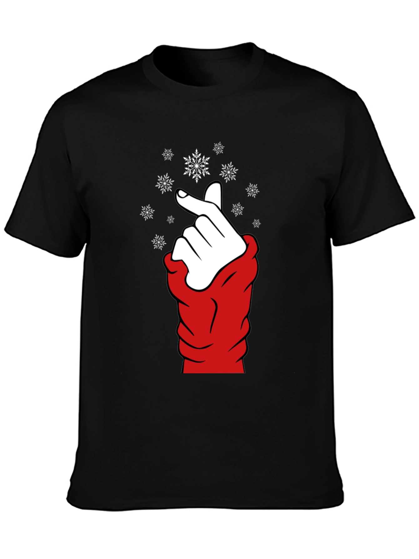 Heart Finger Snowflake Graphic Black T-Shirt