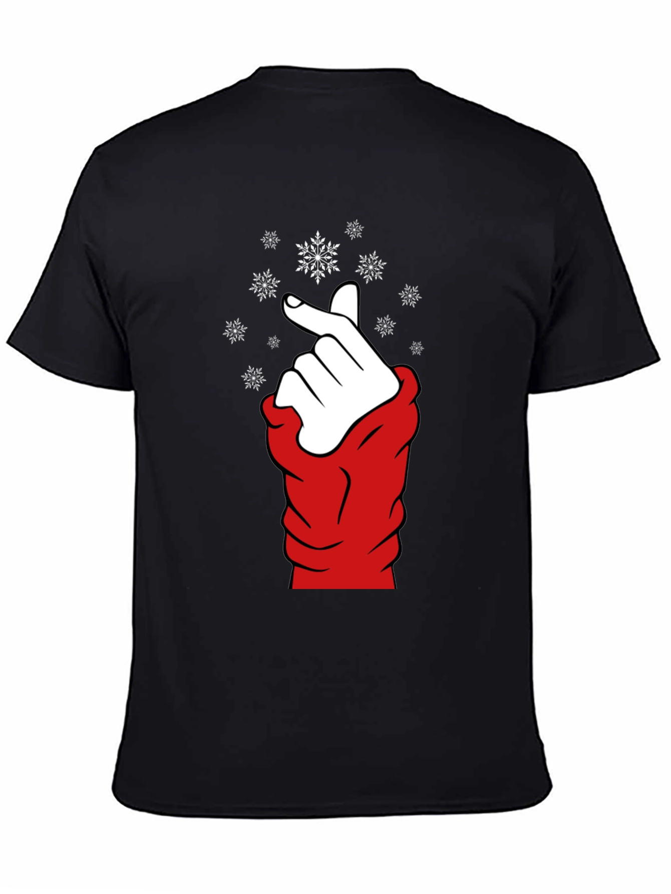 Heart Finger Snowflake Graphic Black T-Shirt