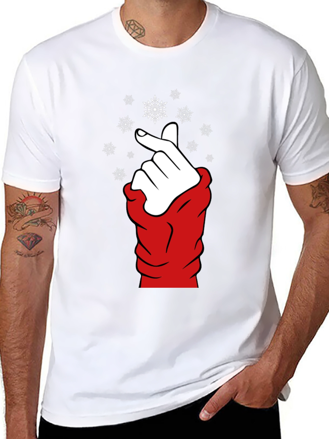 Heart Finger Snowflake Graphic Black T-Shirt