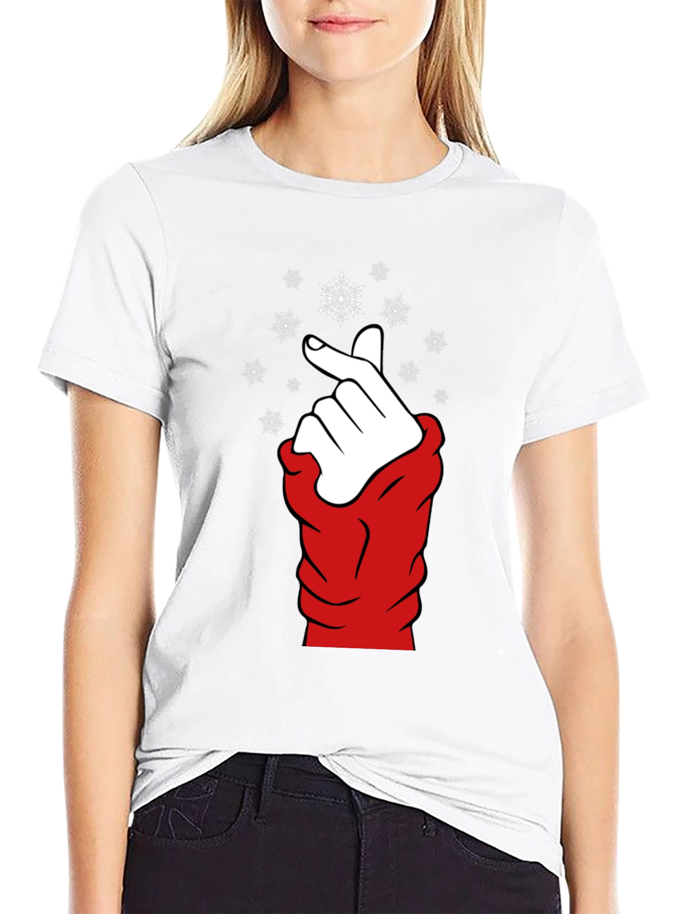Heart Finger Snowflake Graphic Black T-Shirt
