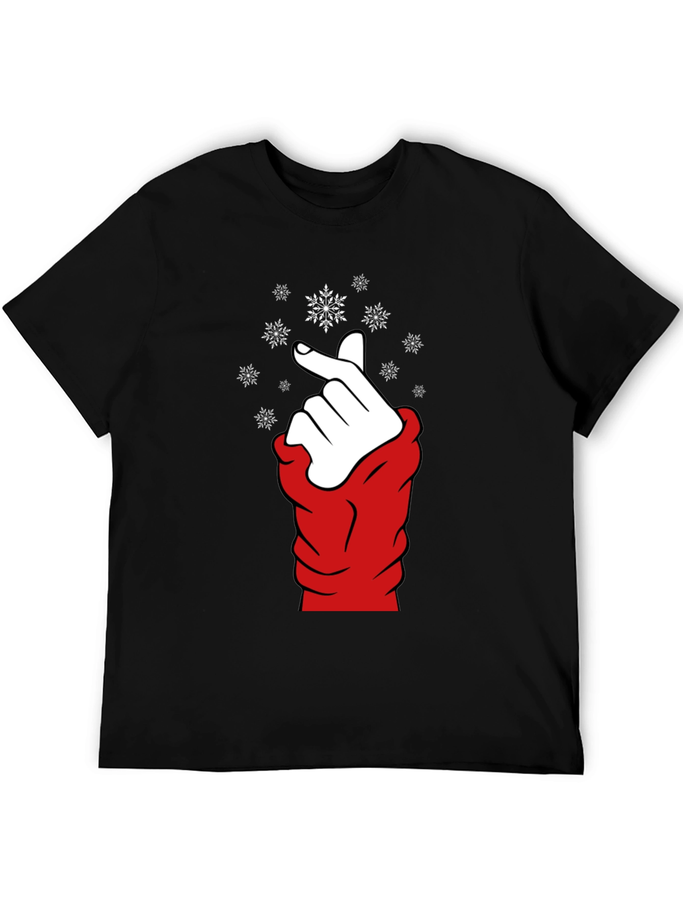 Heart Finger Snowflake Graphic Black T-Shirt