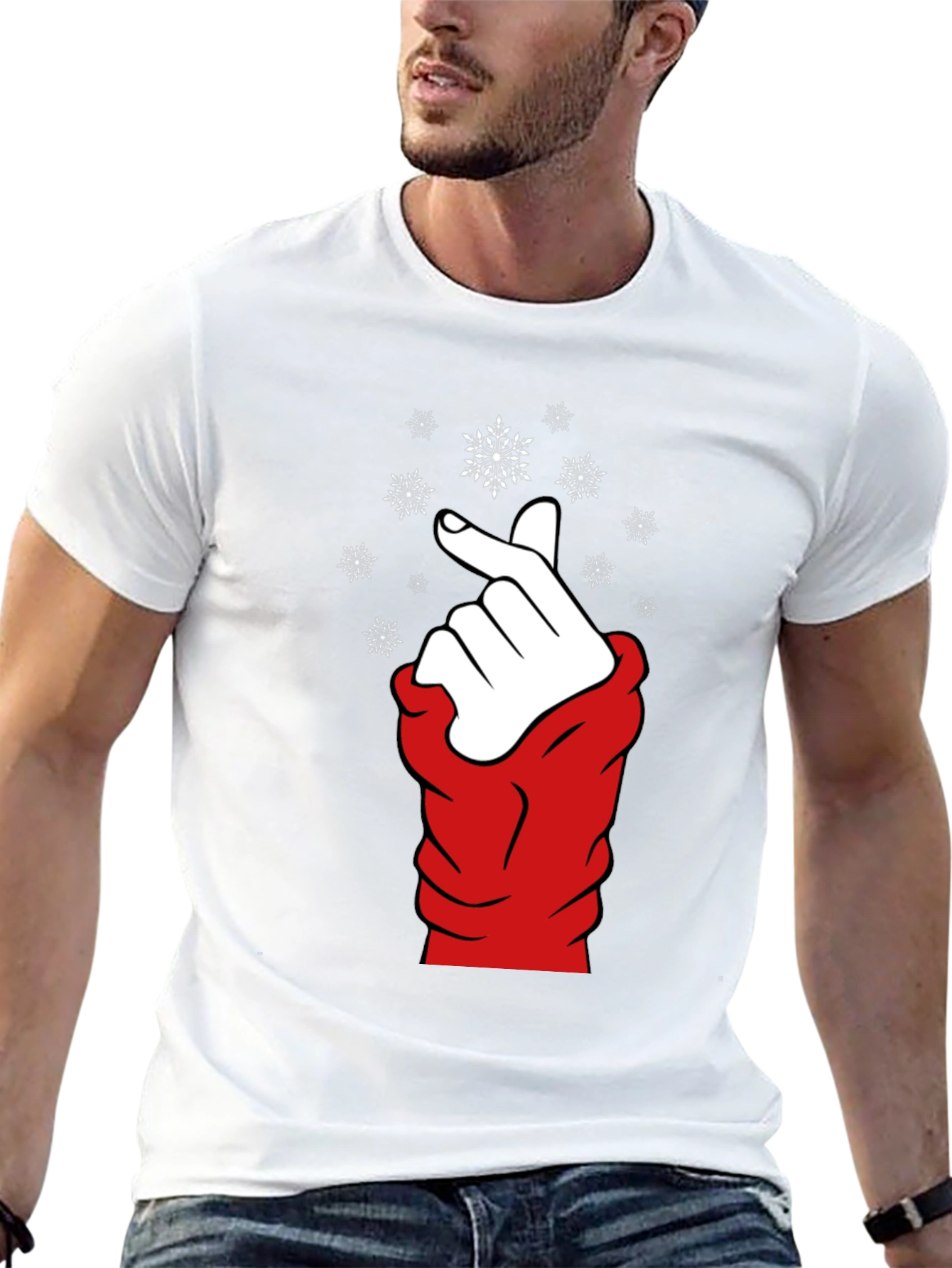 Heart Finger Snowflake Graphic Black T-Shirt