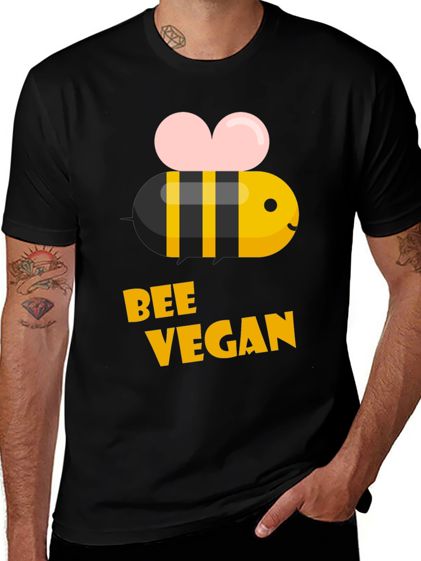 Bee Vegan T-Shirt - Black Crew Neck