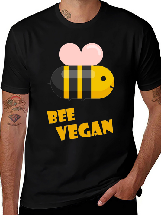 Bee Vegan T-Shirt - Black Crew Neck