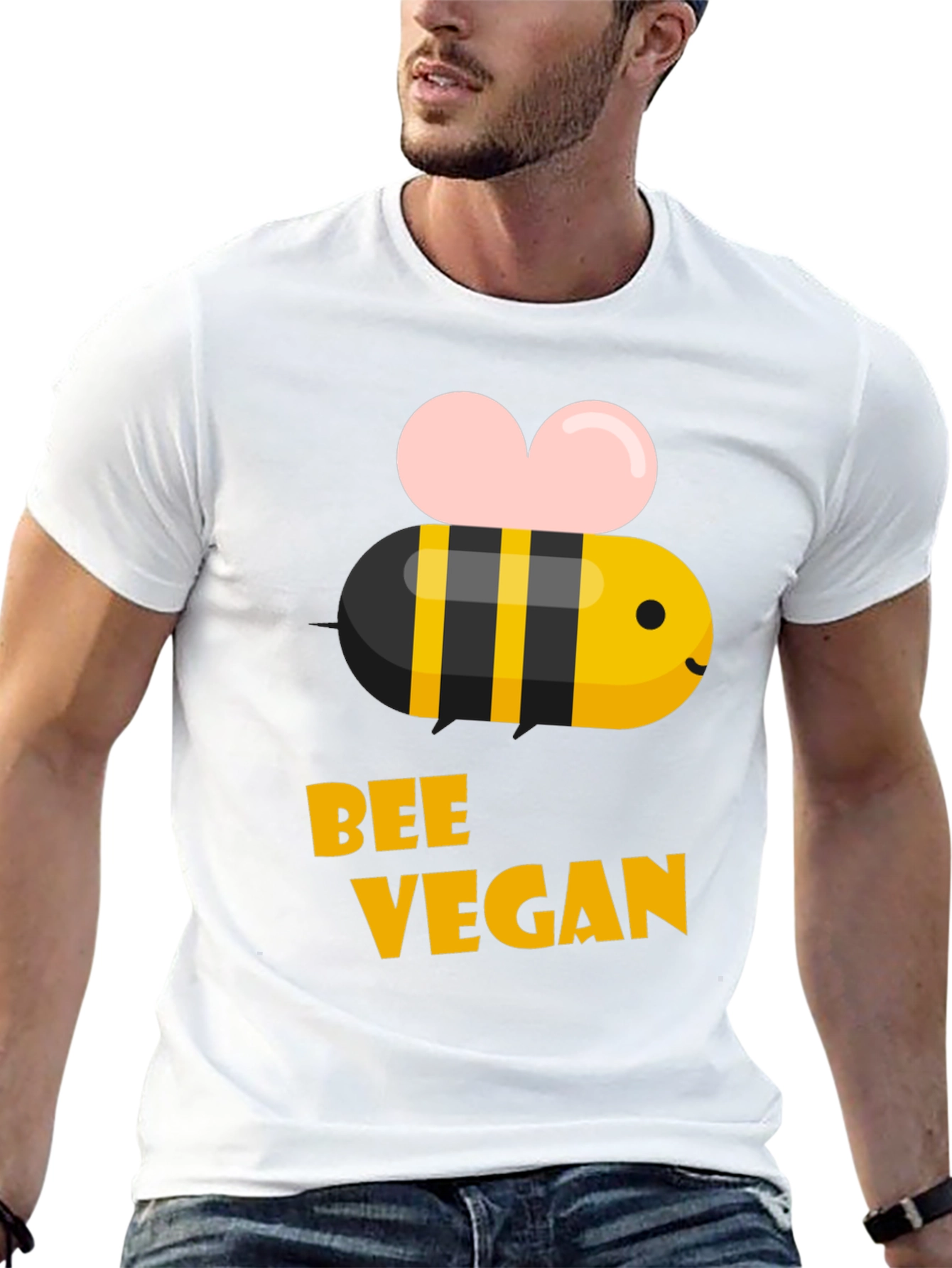 Bee Vegan T-Shirt - Black Crew Neck