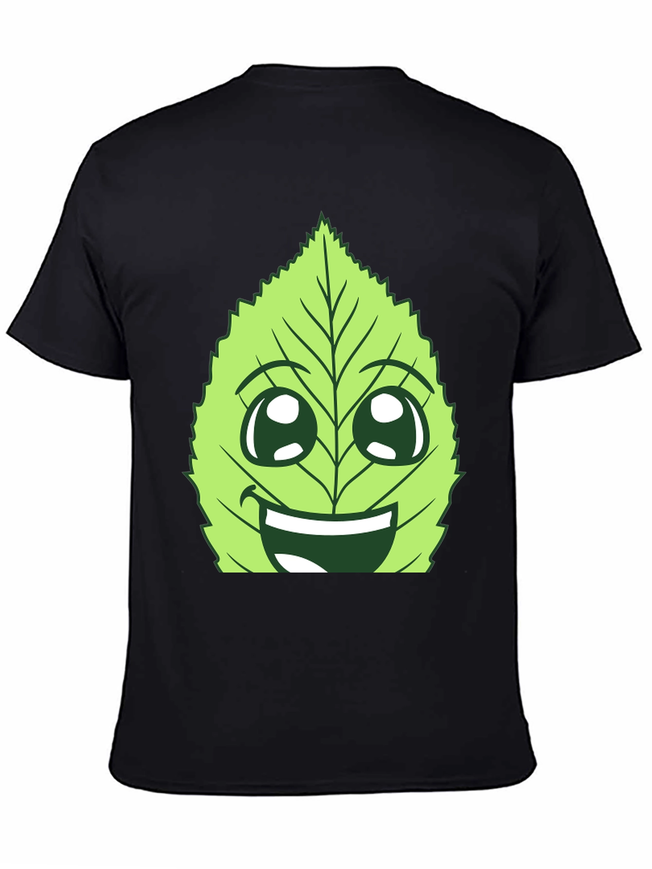 Funny Leaf Face Graphic T-Shirt - Black Cotton Tee