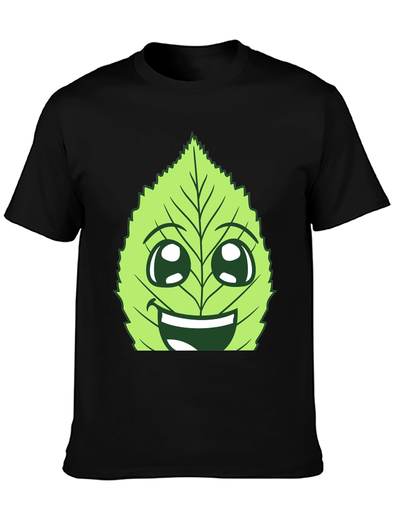 Funny Leaf Face Graphic T-Shirt - Black Cotton Tee
