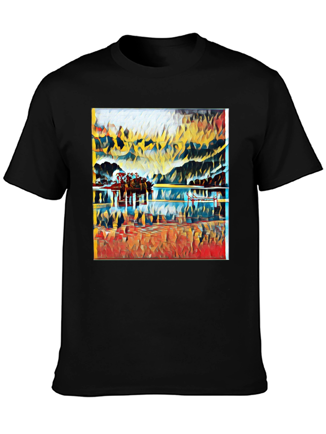 Abstract Landscape Print Black T-Shirt