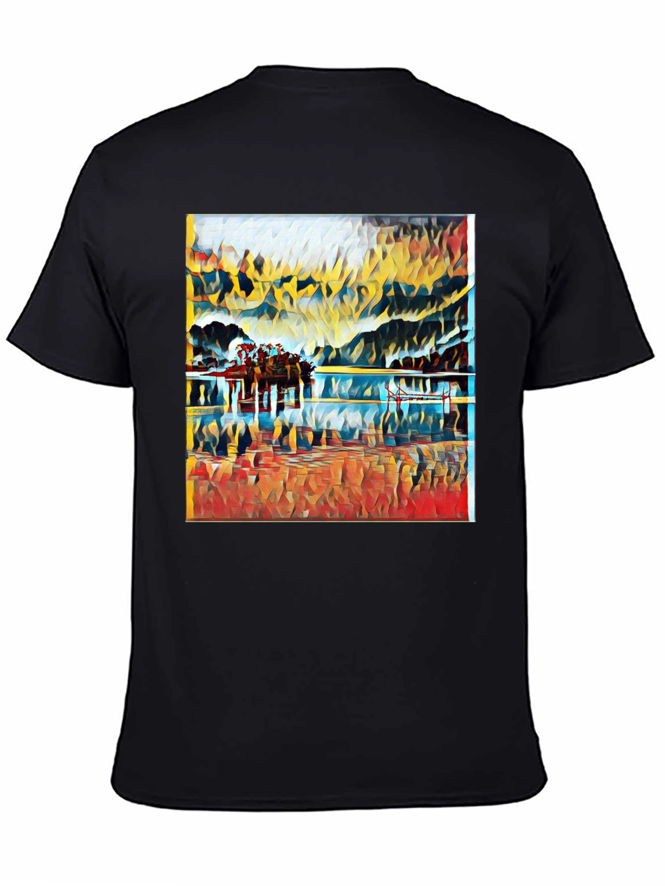 Abstract Landscape Print Black T-Shirt