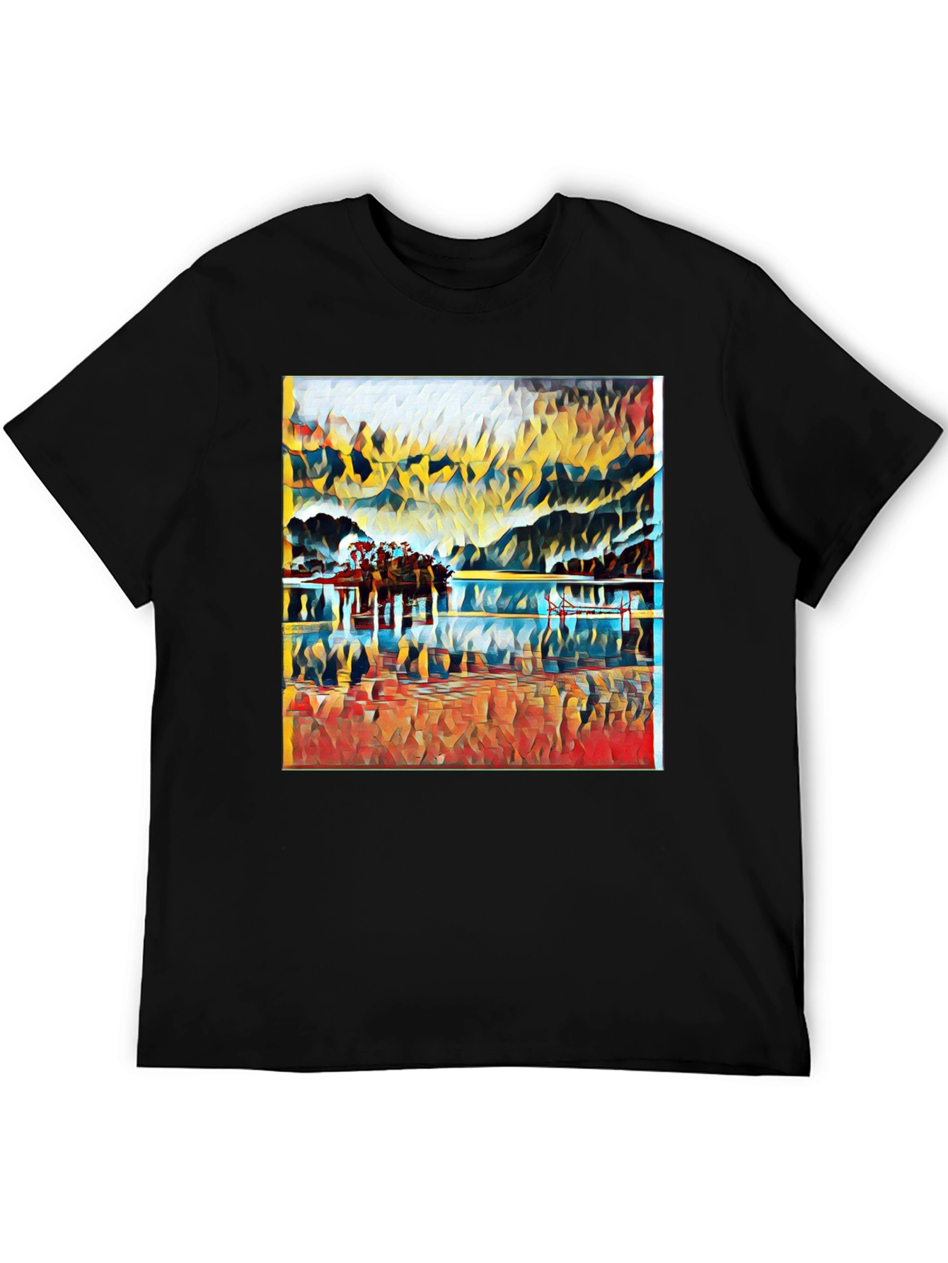 Abstract Landscape Print Black T-Shirt