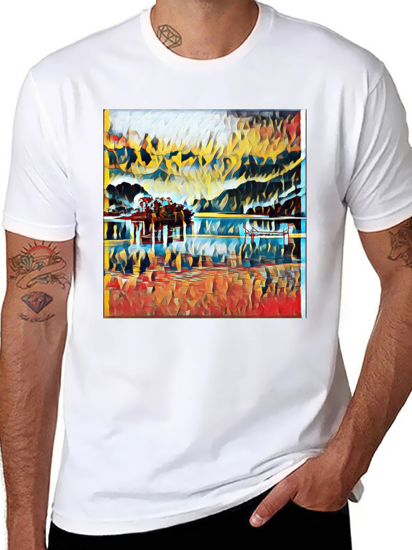Abstract Landscape Print Black T-Shirt