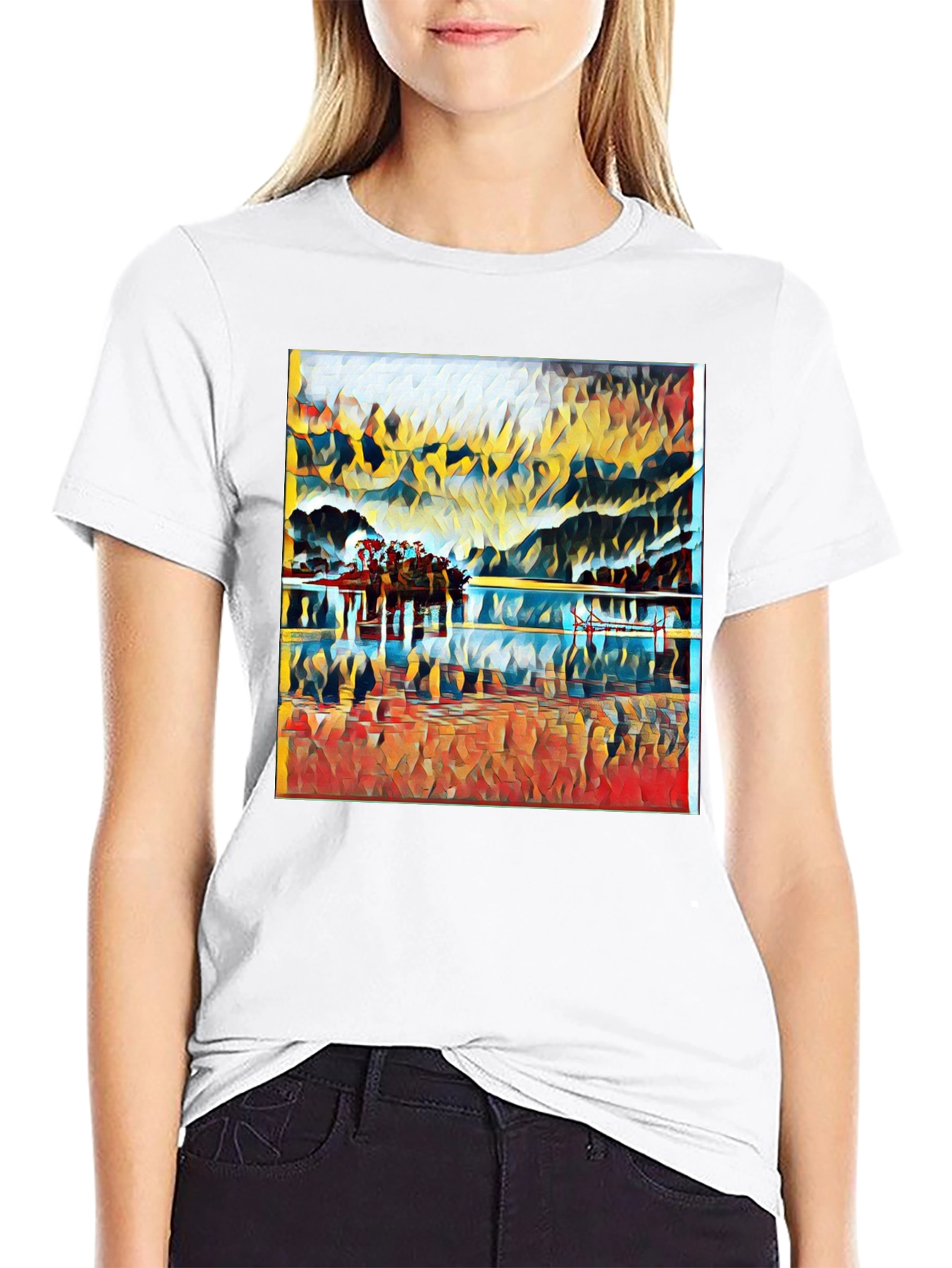 Abstract Landscape Print Black T-Shirt