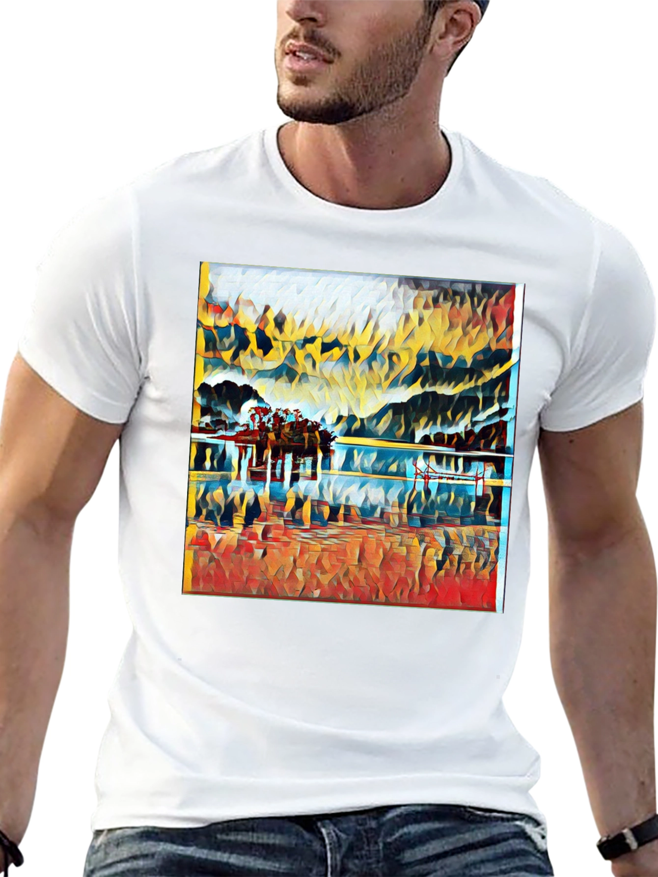 Abstract Landscape Print Black T-Shirt