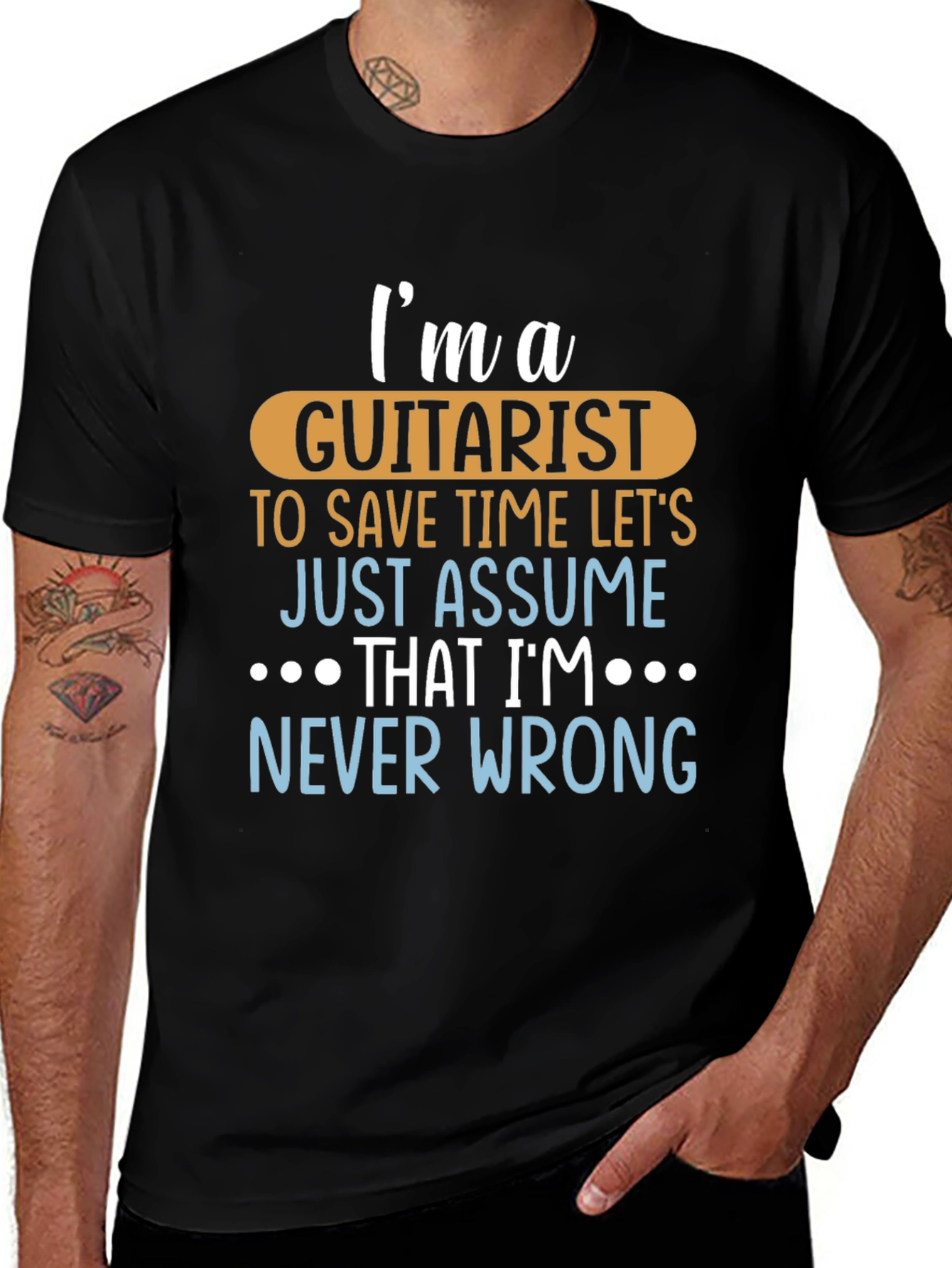 Guitarist Never Wrong Graphic Tee - Black Cotton T-Shirt