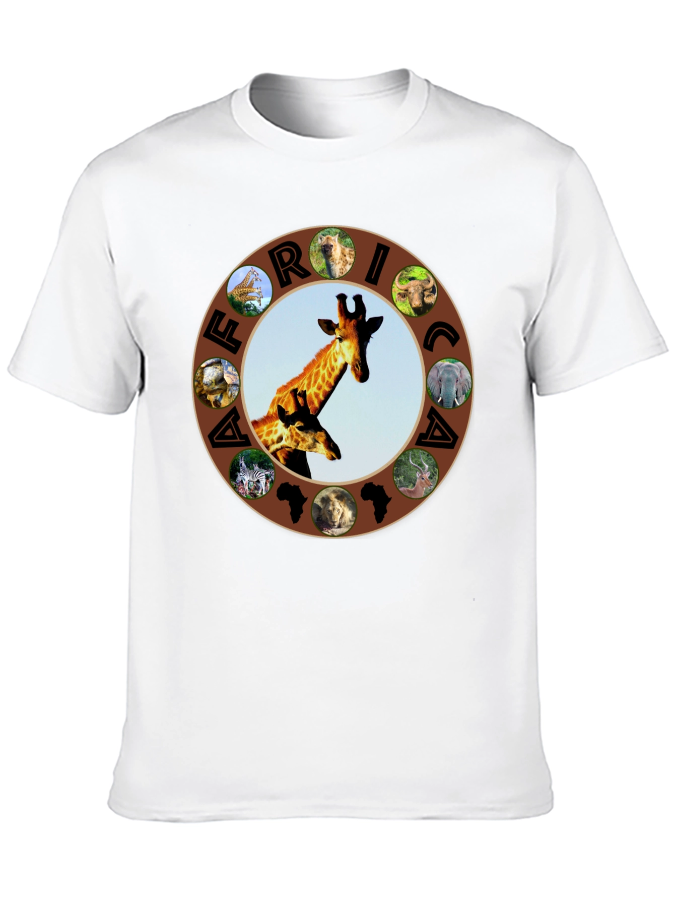 Africa Animals Graphic Tee - Black Crew Neck T-Shirt